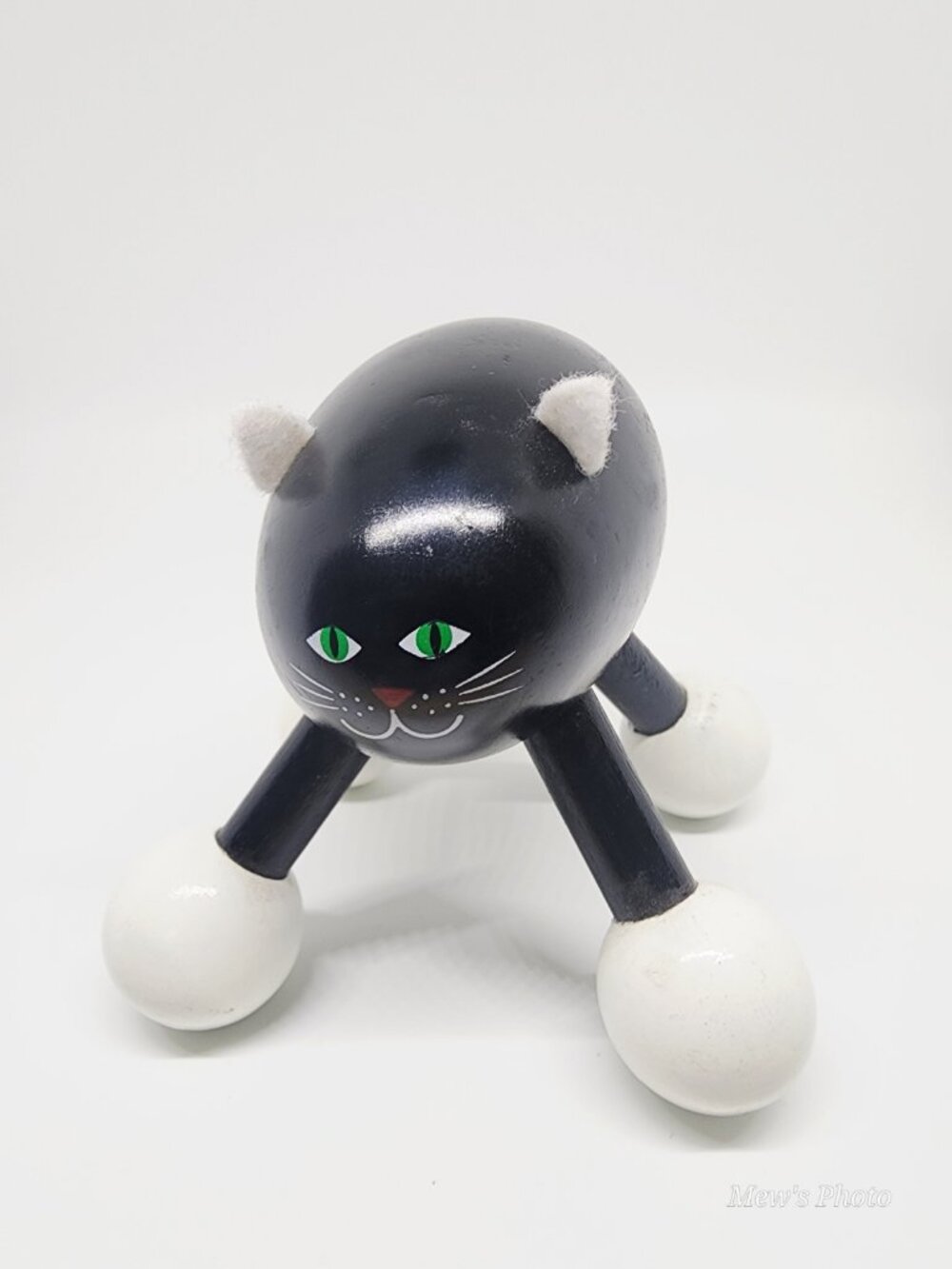 Vintage - Wooden Black Cat with White Ball Feet Designed for Massaging